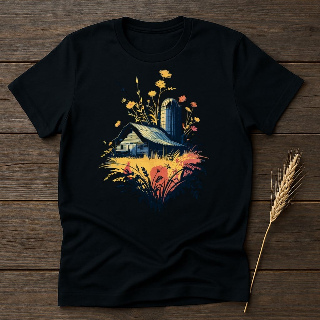 MyDesigns Physical Item S / Black Rustic Barn with Silo T-Shirt