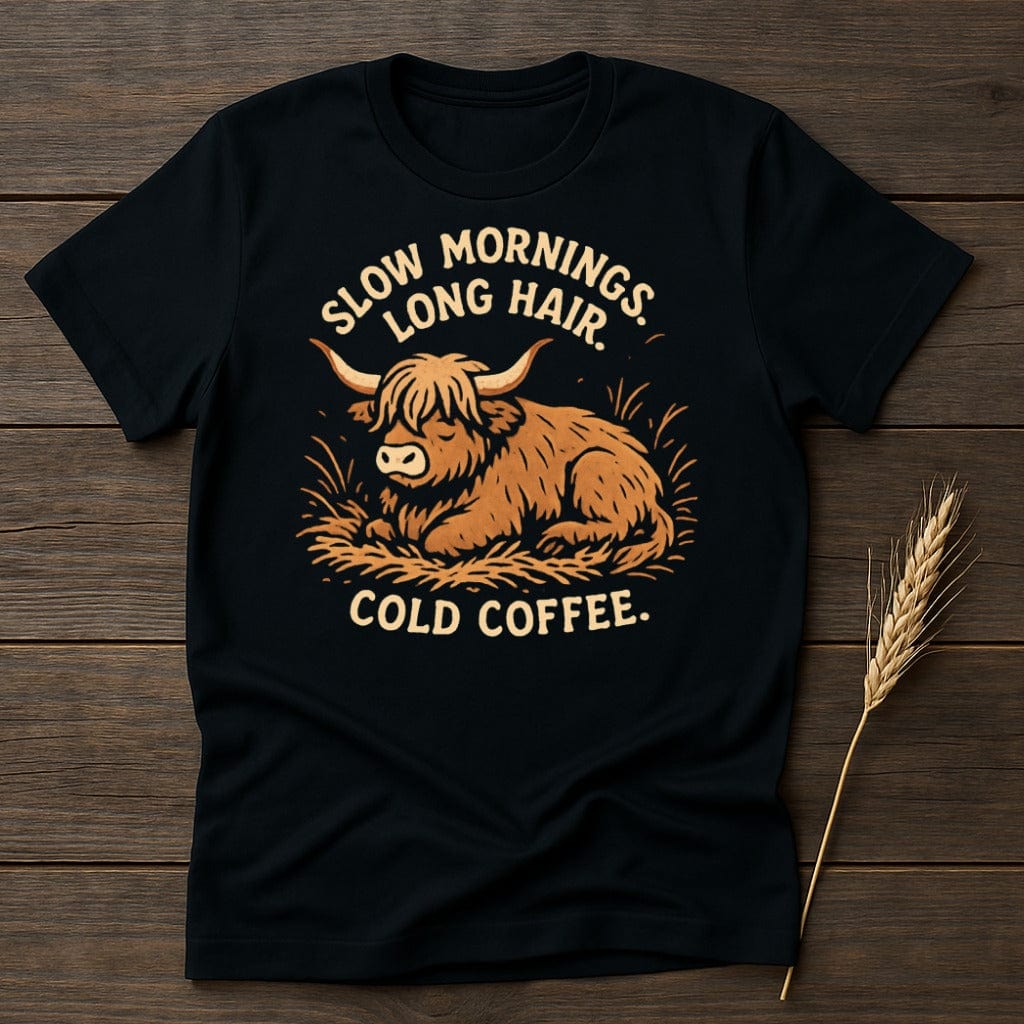 MyDesigns Physical Item S / Black Slow Mornings Long Hair Cold Coffee T-Shirt