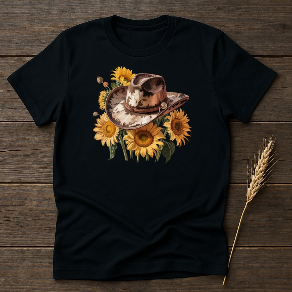 MyDesigns Physical Item S / Black Sunflower Cowboy Hat T-Shirt