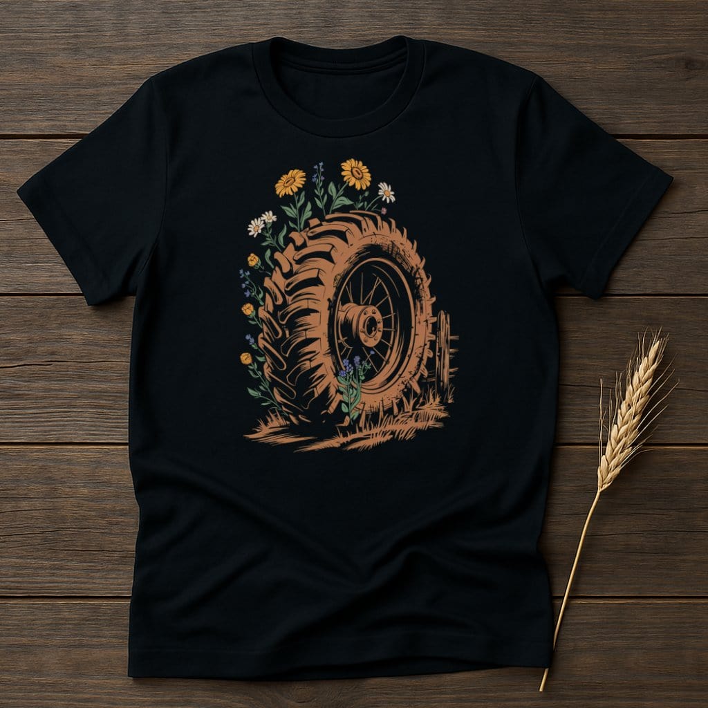 MyDesigns Physical Item S / Black Tire With Flowers T-Shirt