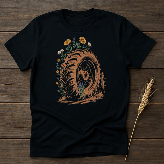 MyDesigns Physical Item S / Black Tire With Flowers T-Shirt
