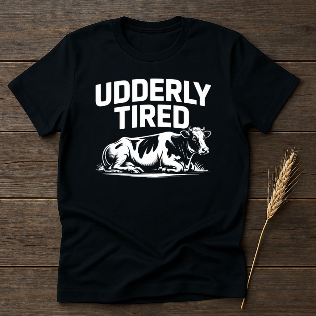 MyDesigns Physical Item S / Black Udderly Tired Cow T-Shirt