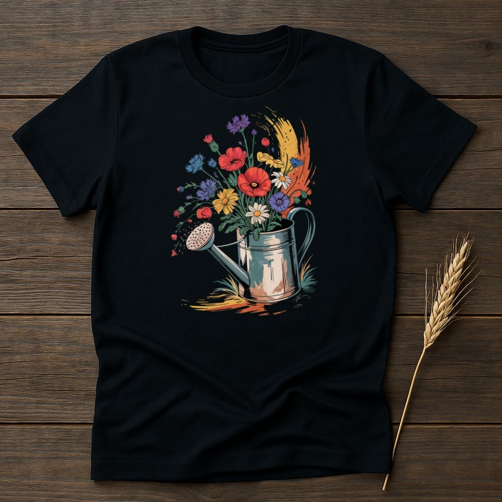 MyDesigns Physical Item S / Black Watering Can With Flowers T-Shirt