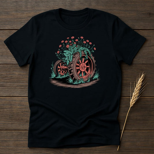 MyDesigns Physical Item S / Black Wheel Flowers T-Shirt