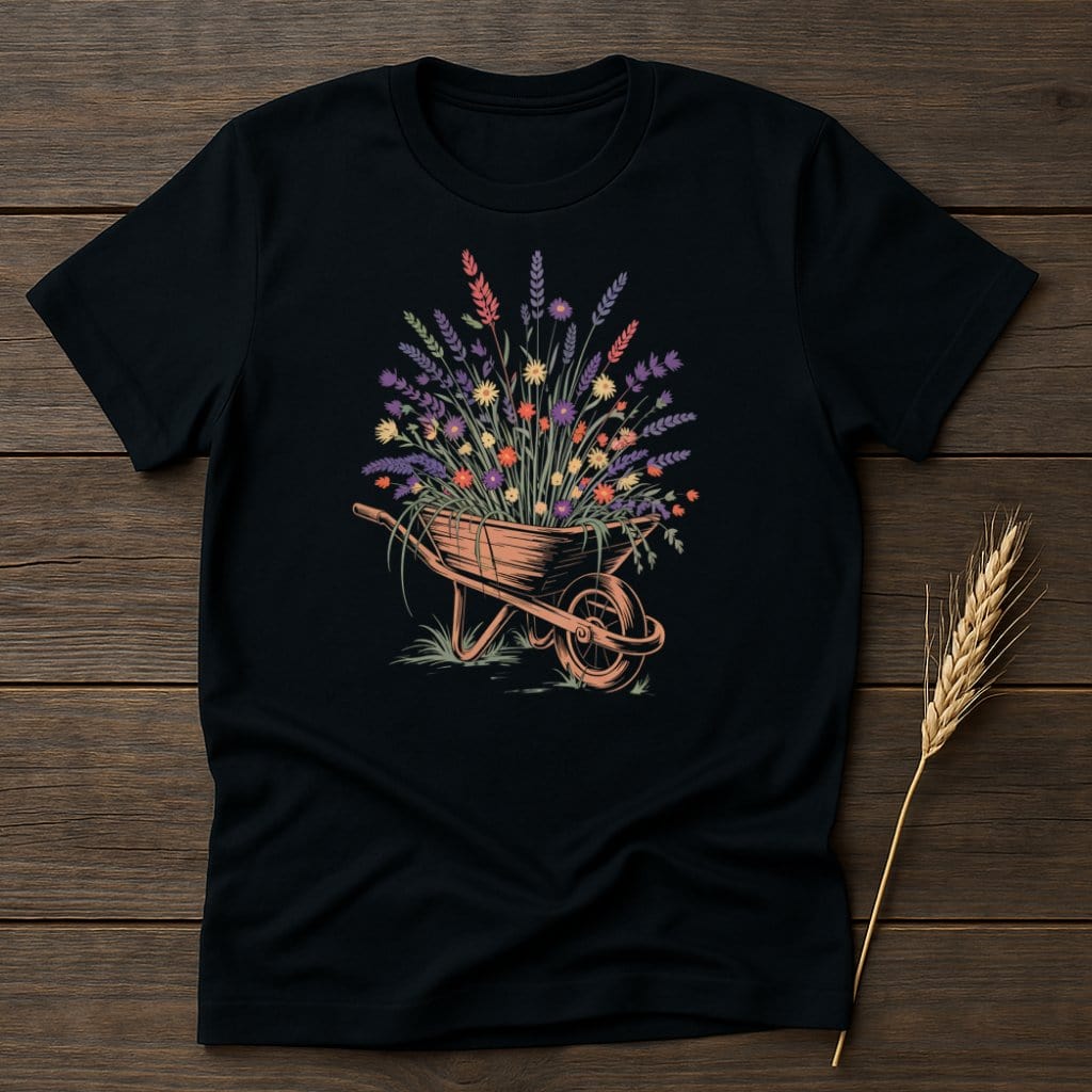 MyDesigns Physical Item S / Black Wheelbarrow Floral Arrangement T-Shirt