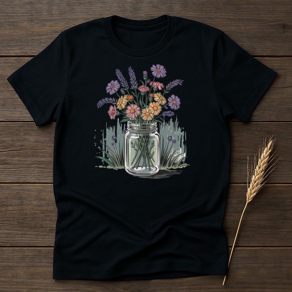 MyDesigns Physical Item S / Black Wild Flowers in Mason Jar T-Shirt