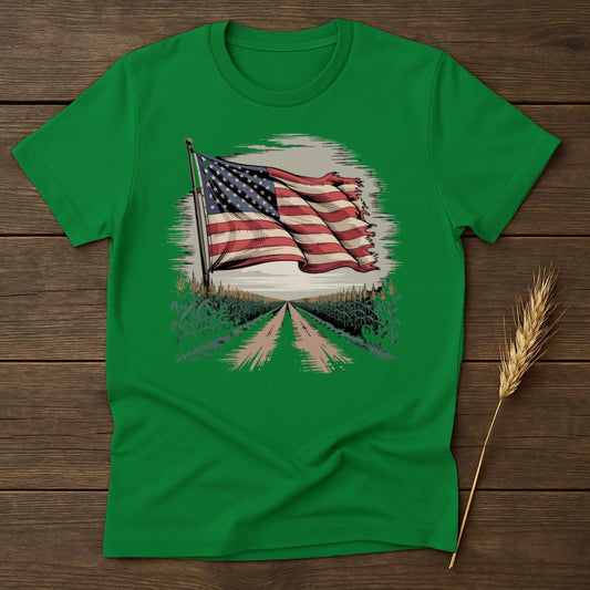MyDesigns Physical Item S / Irish Green American Flag Waving Over a Field T-Shirt
