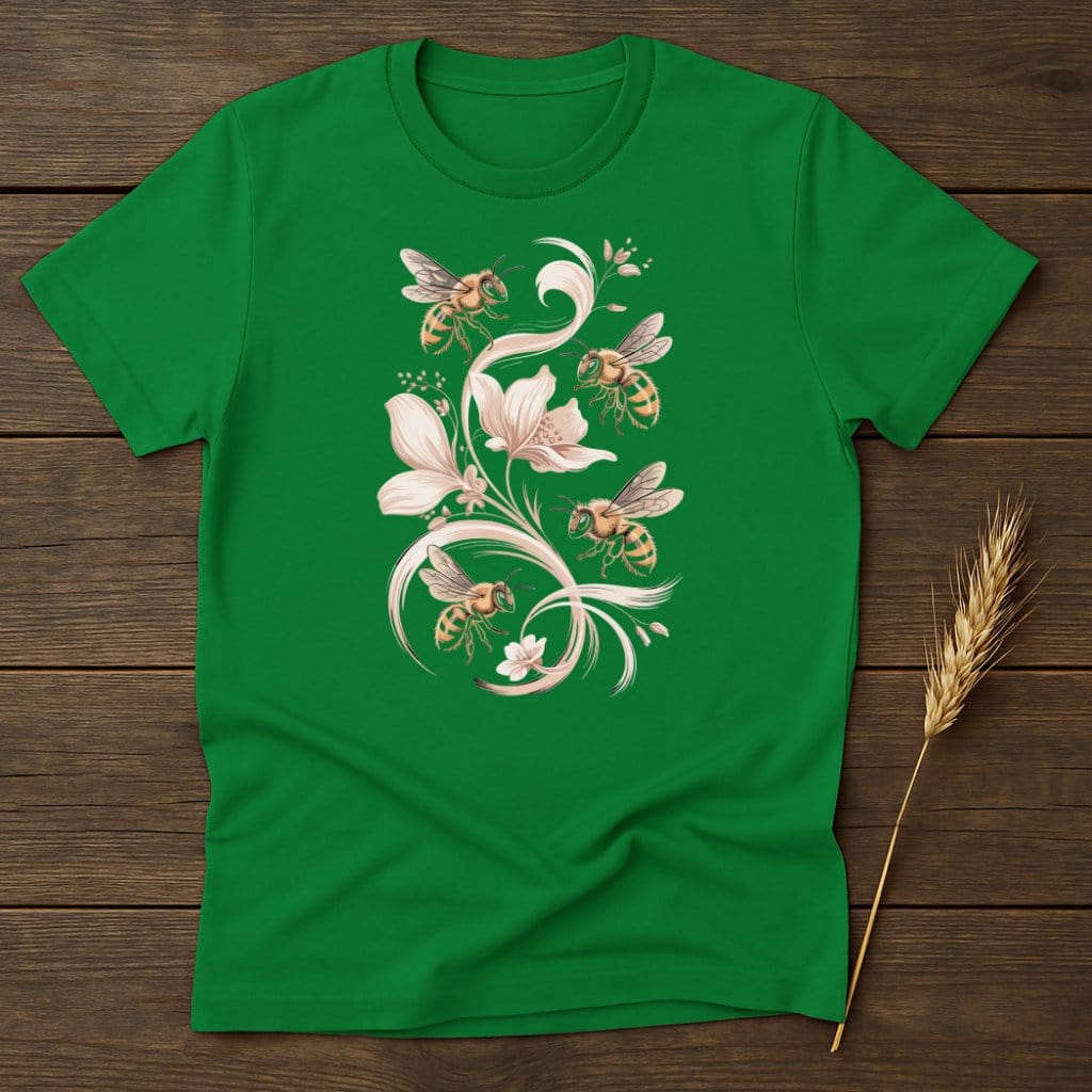 MyDesigns Physical Item S / Irish Green Delicate Bees Floral T-Shirt
