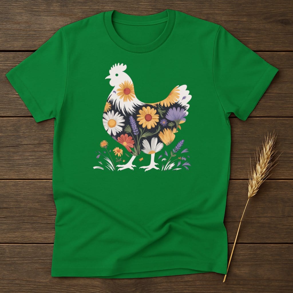 MyDesigns Physical Item S / Irish Green Floral Chicken Artwork T-Shirt