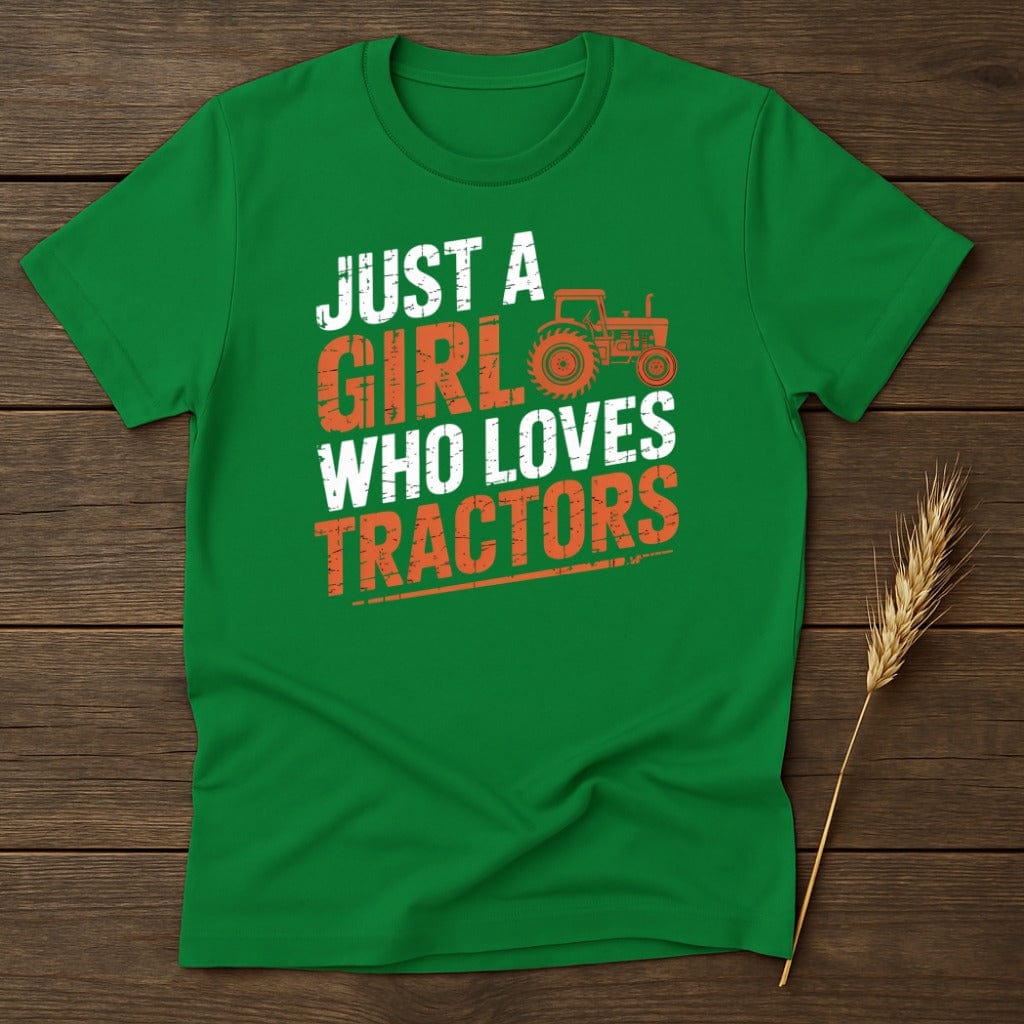 MyDesigns Physical Item S / Irish Green Just A Girl Who Loves Tractors T-Shirt