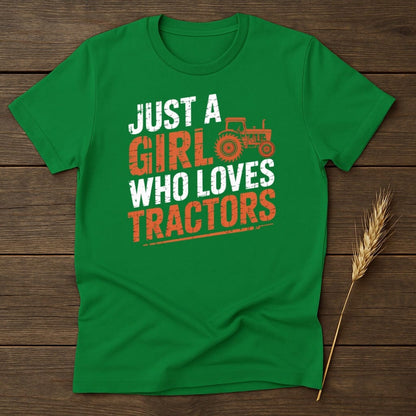 MyDesigns Physical Item S / Irish Green Just A Girl Who Loves Tractors T-Shirt