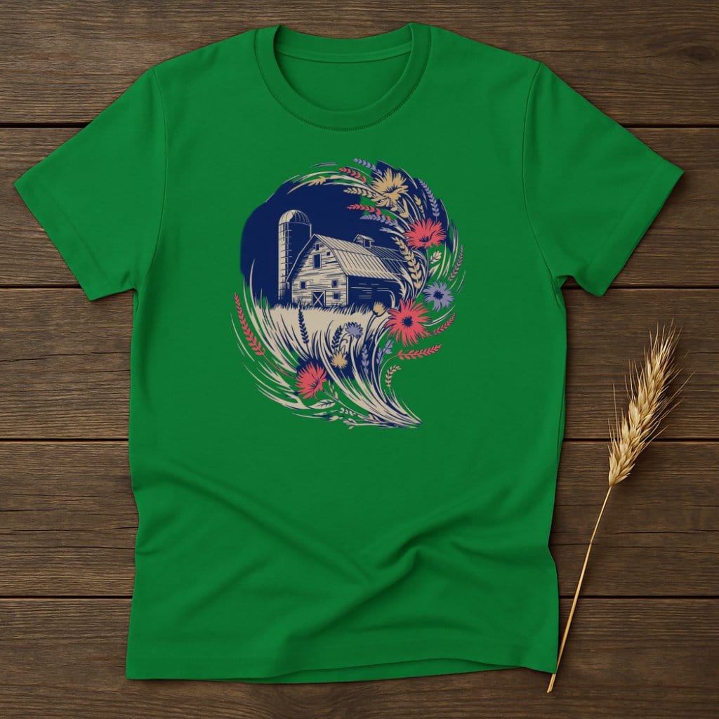 MyDesigns Physical Item S / Irish Green Rustic Barn With Floral T-Shirt