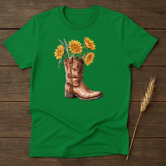 MyDesigns Physical Item S / Irish Green Sunflower Cowboy Boot T-Shirt