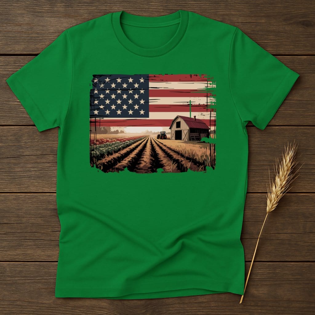 MyDesigns Physical Item S / Irish Green USA Flag Farm Tractor Barn T-Shirt