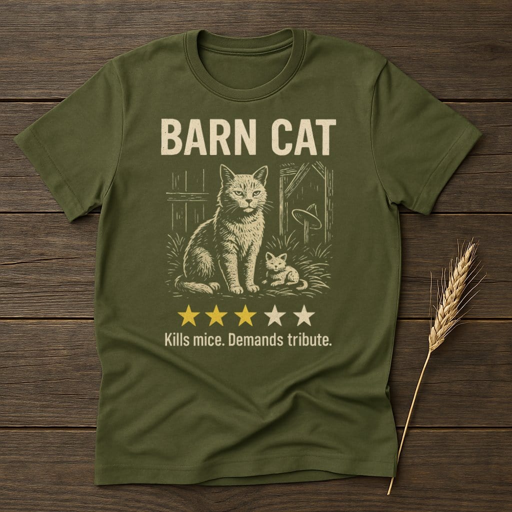 MyDesigns Physical Item S / Military Green Barn Cat Review T-Shirt