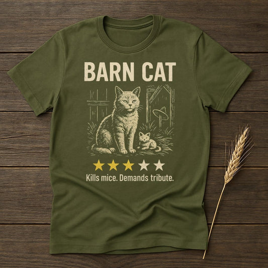 MyDesigns Physical Item S / Military Green Barn Cat Review T-Shirt