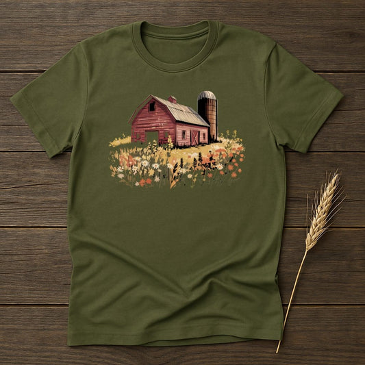MyDesigns Physical Item S / Military Green Barn Scene T-Shirt