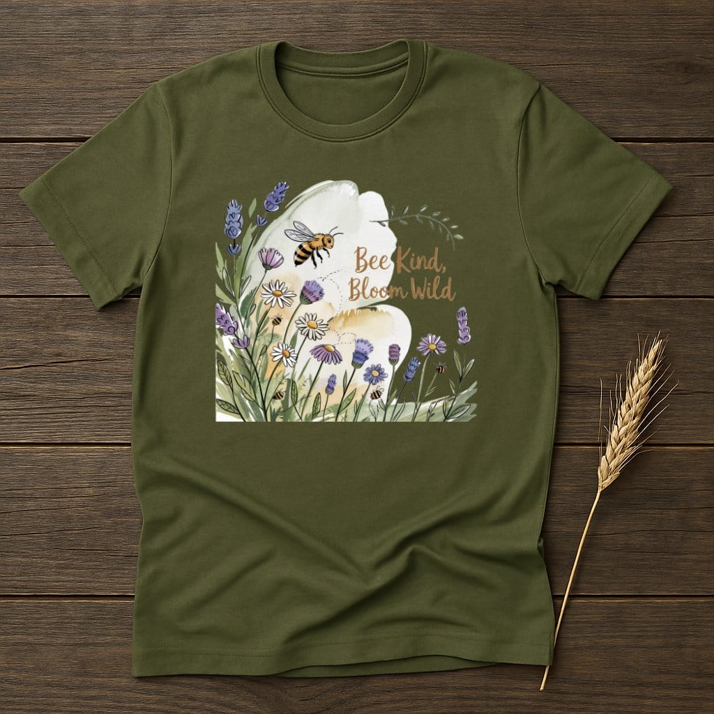 MyDesigns Physical Item S / Military Green Bee Kind Bloom Wild Floral T-Shirt