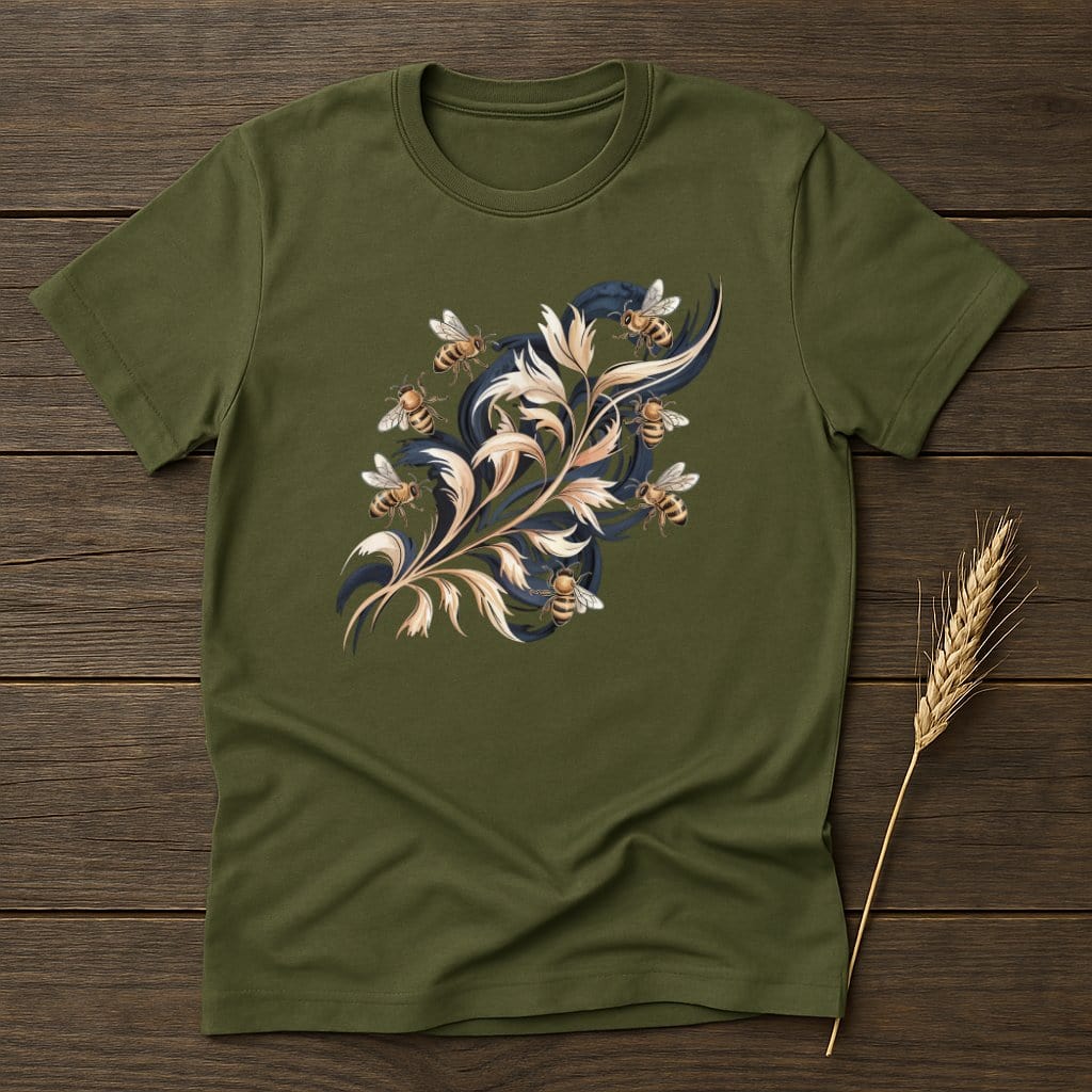 MyDesigns Physical Item S / Military Green Bees On Flowers T-Shirt