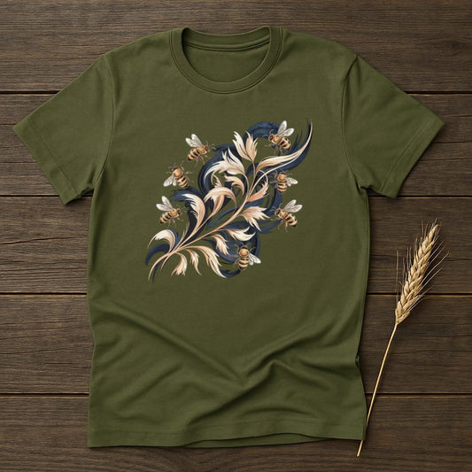 MyDesigns Physical Item S / Military Green Bees On Flowers T-Shirt