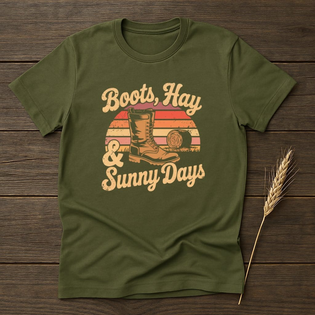 MyDesigns Physical Item S / Military Green Boots Hay Sunny Days Retro T-Shirts