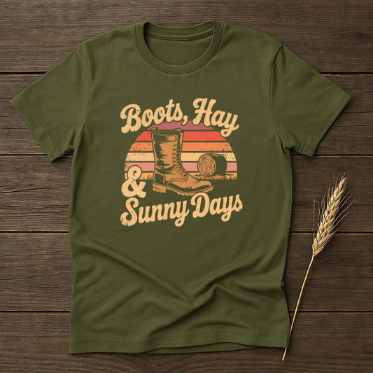 MyDesigns Physical Item S / Military Green Boots Hay Sunny Days Retro T-Shirts