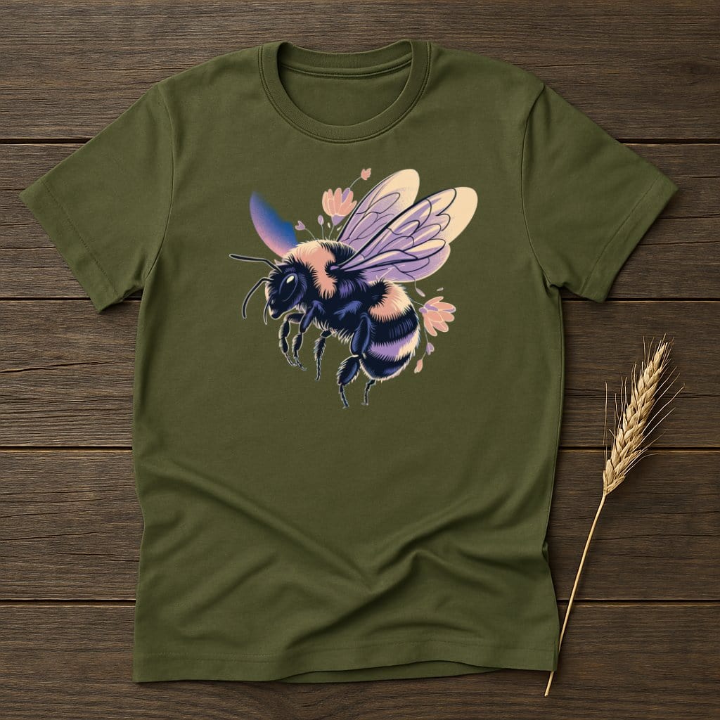 MyDesigns Physical Item S / Military Green Bumble Bee Floral Wings T-Shirt