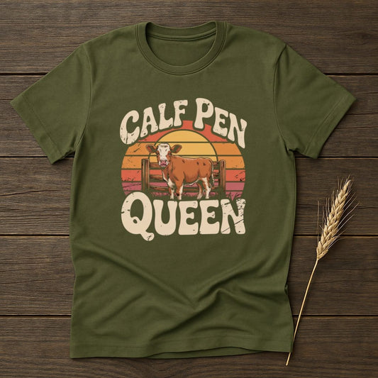 MyDesigns Physical Item S / Military Green Calf Pen Queen Retro T-Shirts