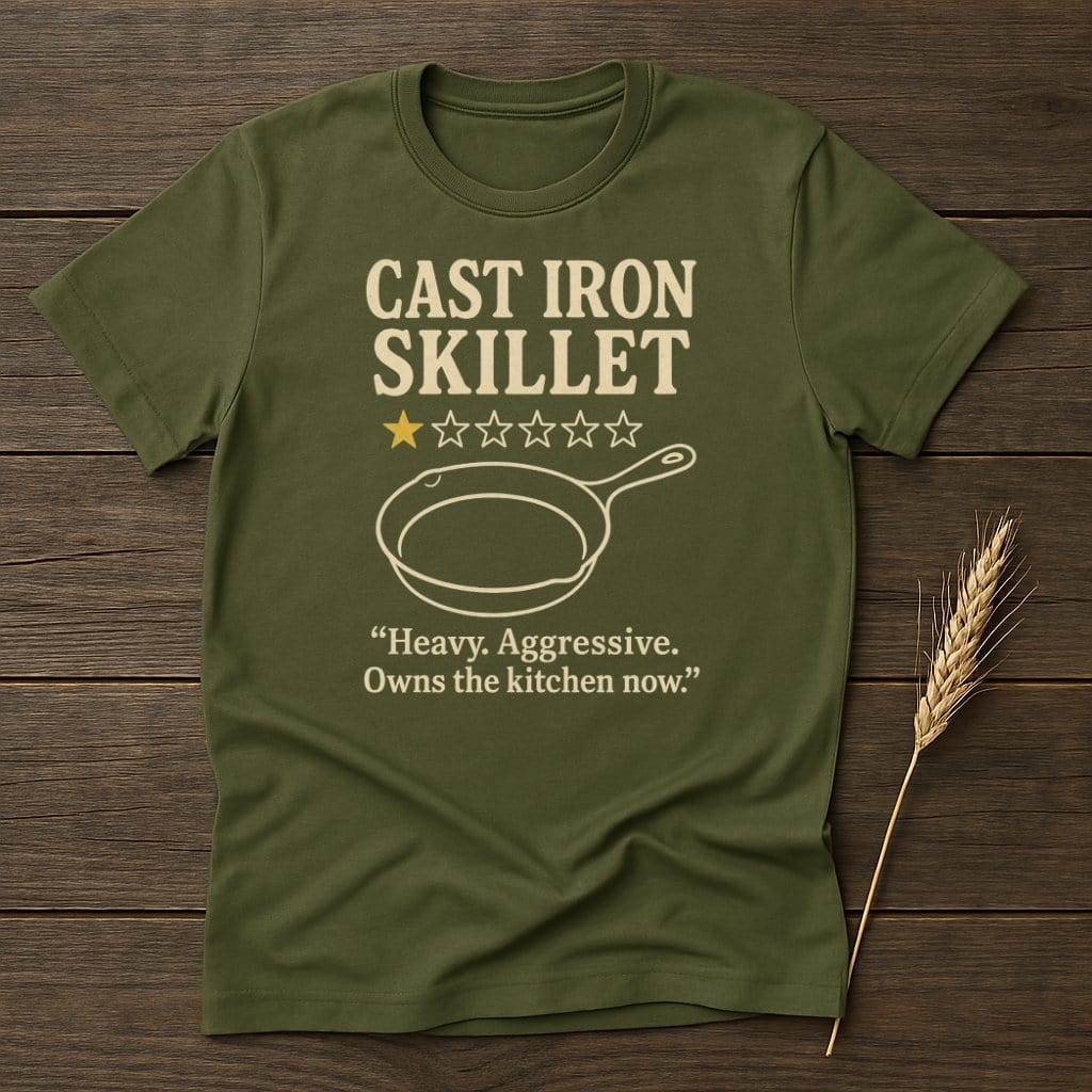 MyDesigns Physical Item S / Military Green Cast Iron Skillet Review T-Shirt