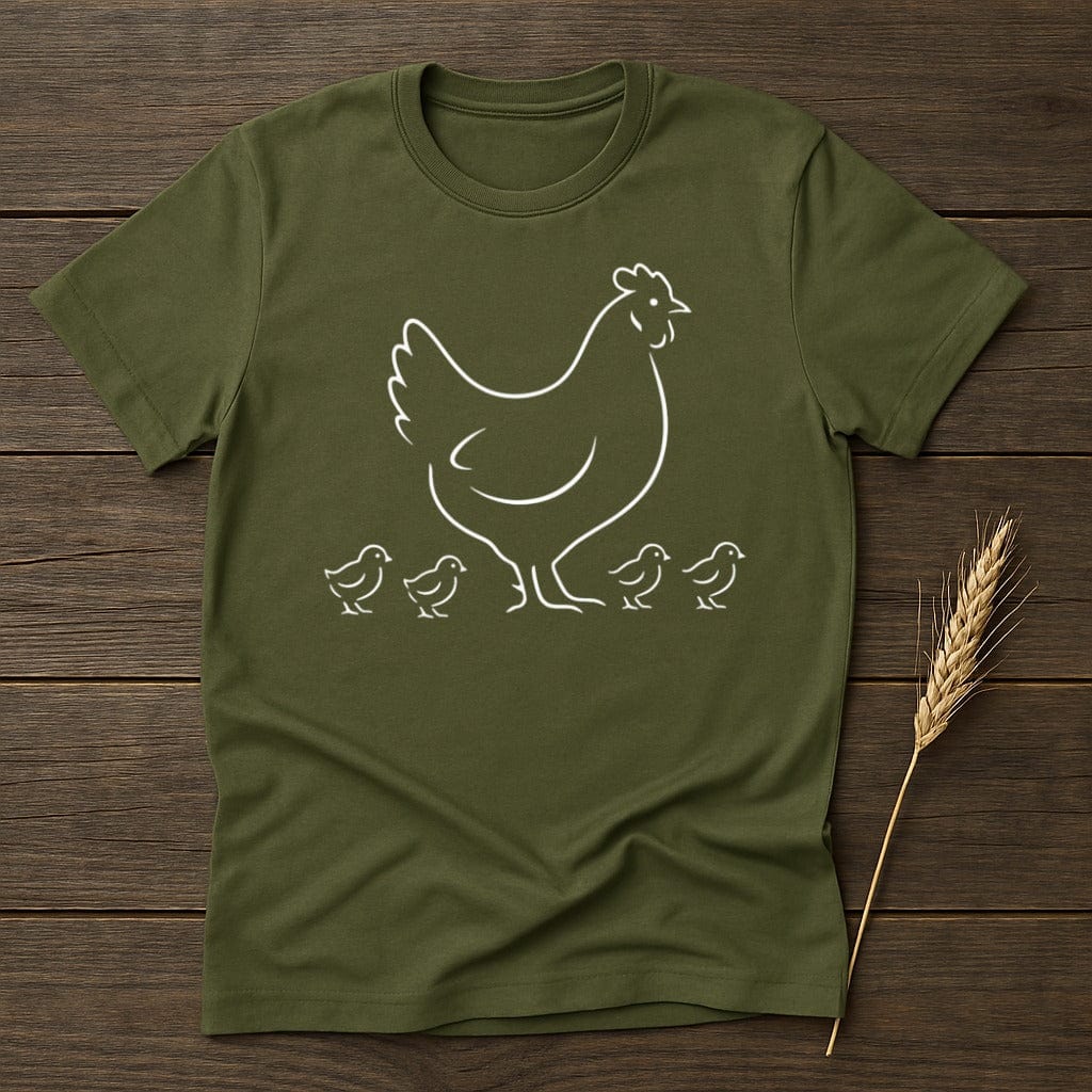 MyDesigns Physical Item S / Military Green Chicken with Her Chicks T-Shirt
