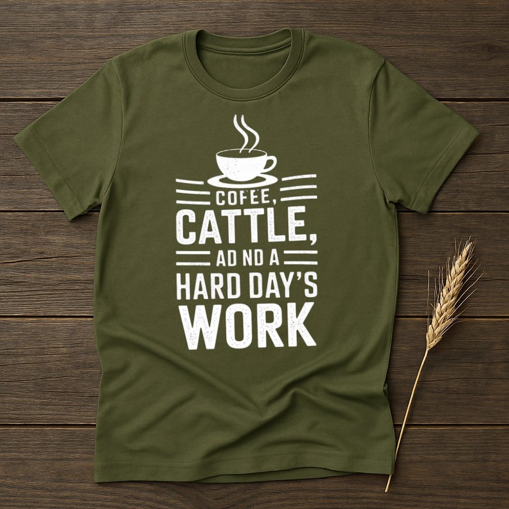 MyDesigns Physical Item S / Military Green Coffee Cattle And A Hard Day's Work T-Shirt