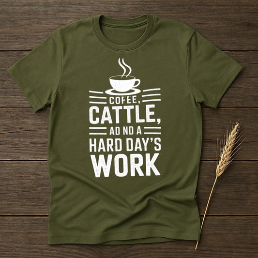 MyDesigns Physical Item S / Military Green Coffee Cattle And A Hard Day's Work T-Shirt