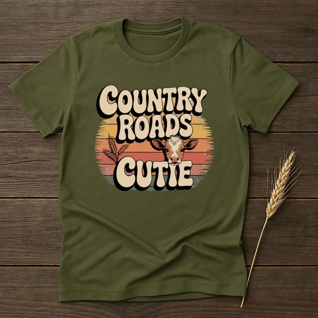 MyDesigns Physical Item S / Military Green Country Roads Cutie Retro T-Shirts
