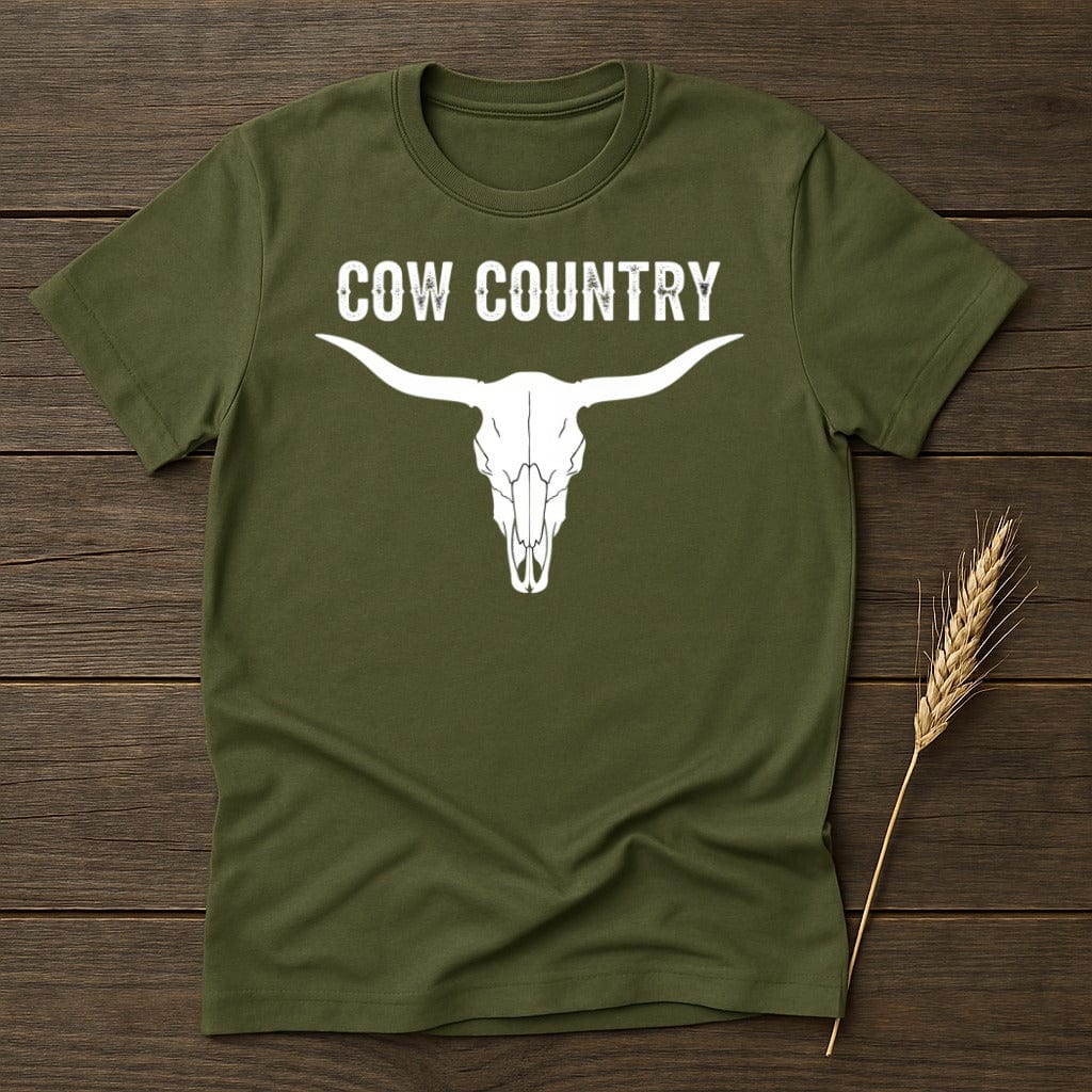 MyDesigns Physical Item S / Military Green Cow Country Bull Skull T-Shirt