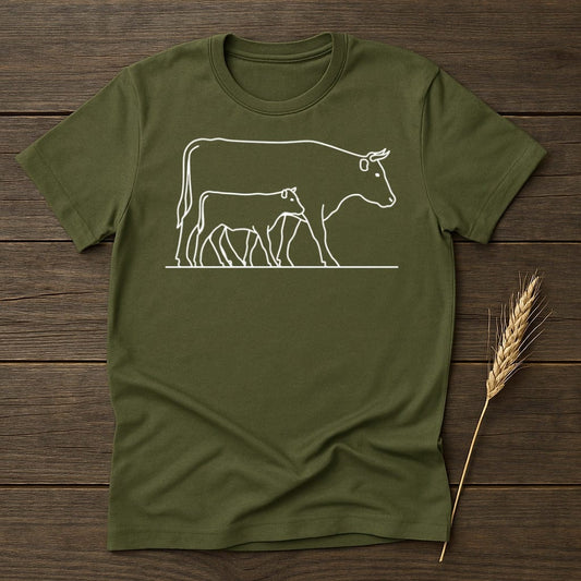 MyDesigns Physical Item S / Military Green Cow With Calf T-Shirt