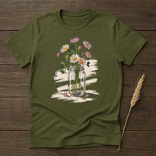 MyDesigns Physical Item S / Military Green Daisies in Glass Jar T-Shirt