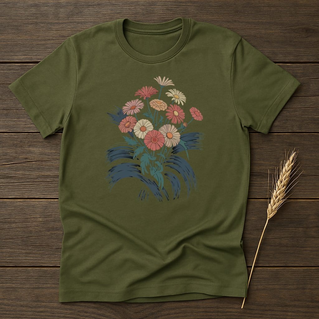 MyDesigns Physical Item S / Military Green Daisy Bouquet T-Shirt