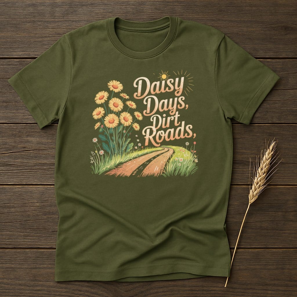 MyDesigns Physical Item S / Military Green Daisy Days Dirt Roads T-Shirt