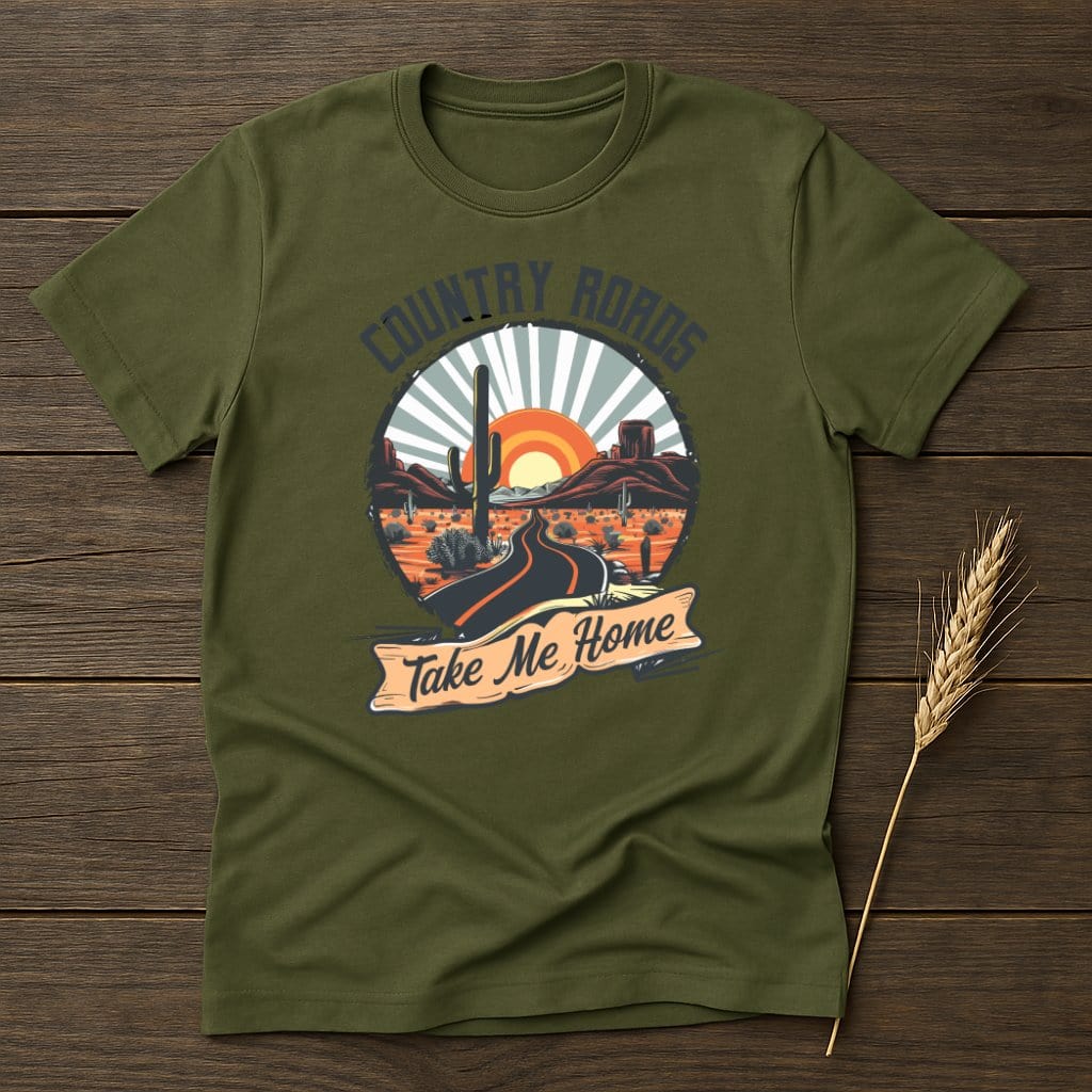 MyDesigns Physical Item S / Military Green Desert Sunset Country Roads T-Shirt