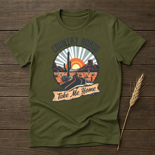 MyDesigns Physical Item S / Military Green Desert Sunset Country Roads T-Shirt