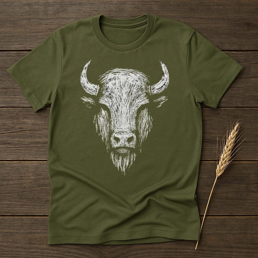 MyDesigns Physical Item S / Military Green Distressed Bison Face T-Shirt