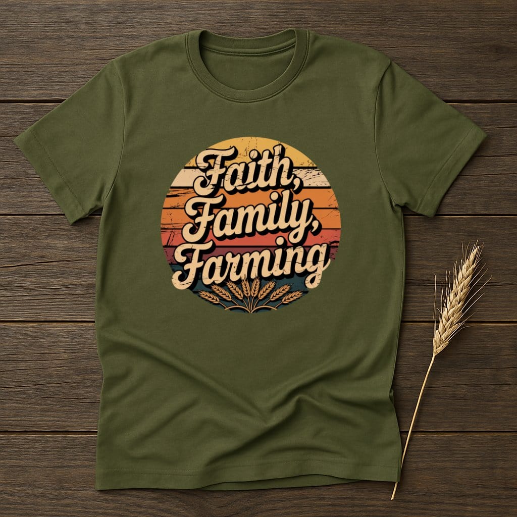 MyDesigns Physical Item S / Military Green Faith Family Farming Retro T-Shirts