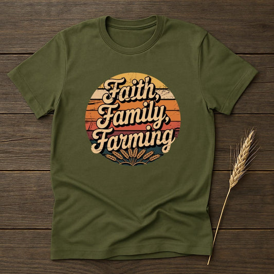 MyDesigns Physical Item S / Military Green Faith Family Farming Retro T-Shirts
