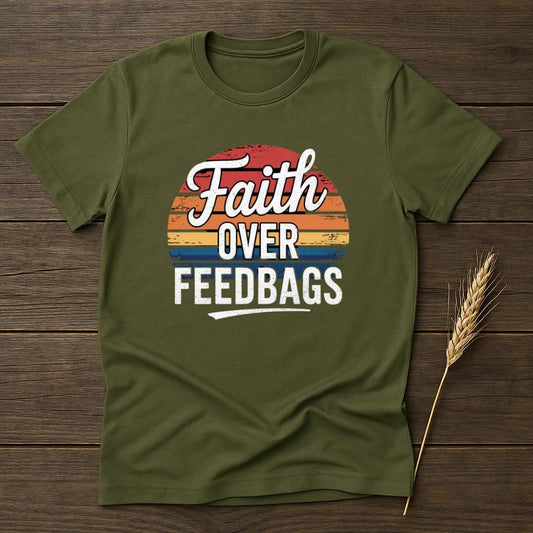 MyDesigns Physical Item S / Military Green Faith Over Feedbags Retro T-Shirts