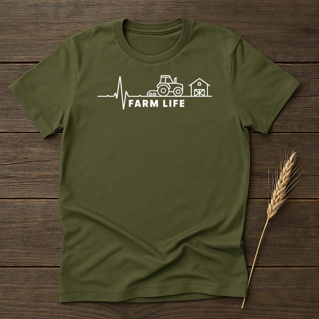 MyDesigns Physical Item S / Military Green Farm Life Tractor Heartbeat T-Shirt
