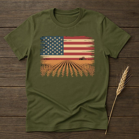 MyDesigns Physical Item S / Military Green Farm Tractor And United States Flag T-Shirt