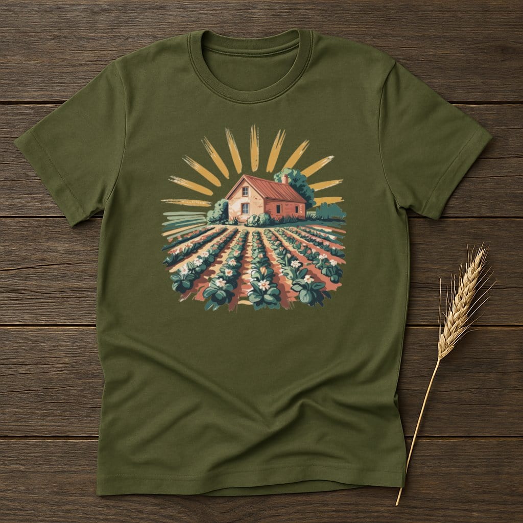 MyDesigns Physical Item S / Military Green Farmhouse and Flowers T-Shirt