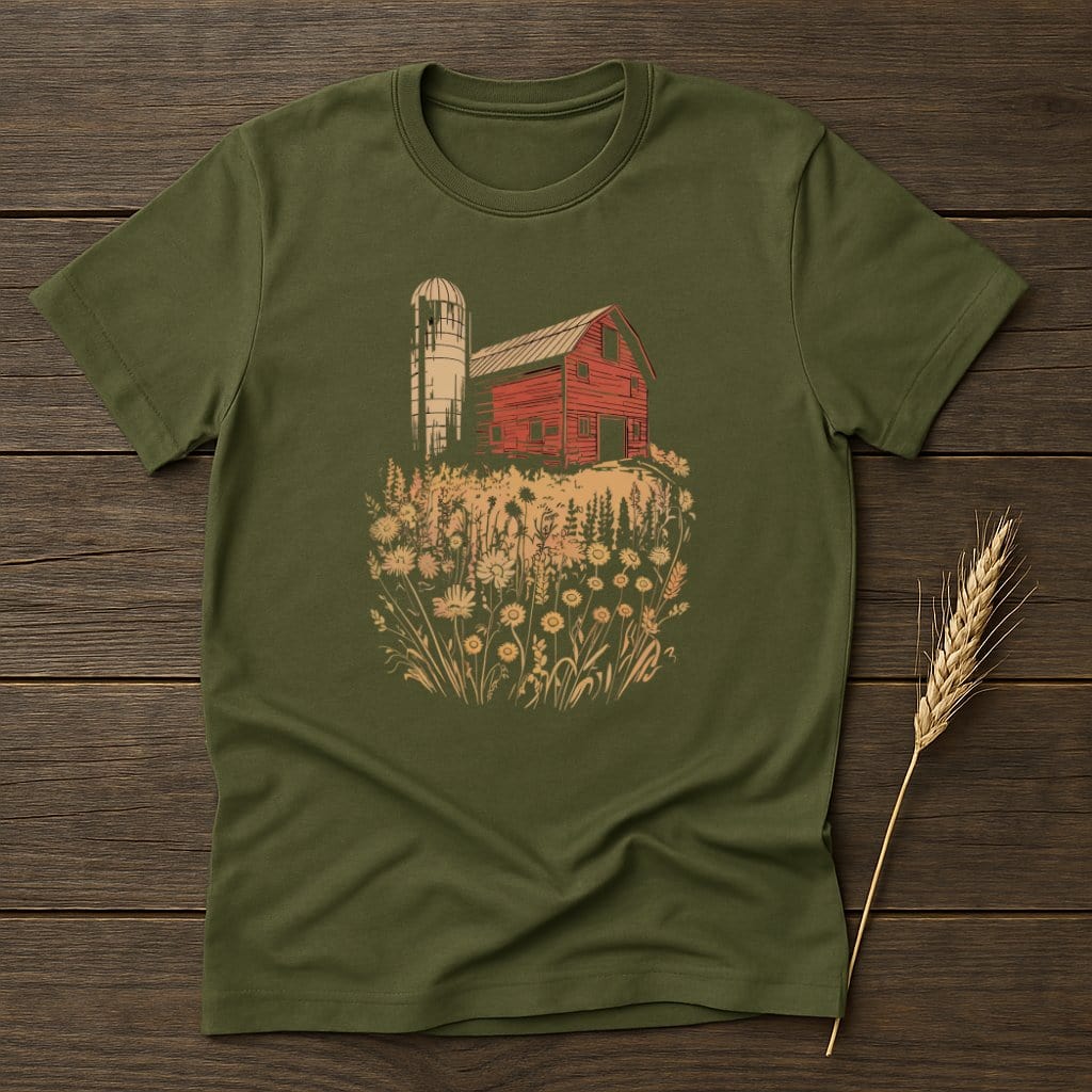 MyDesigns Physical Item S / Military Green Farmhouse Barn T-Shirt