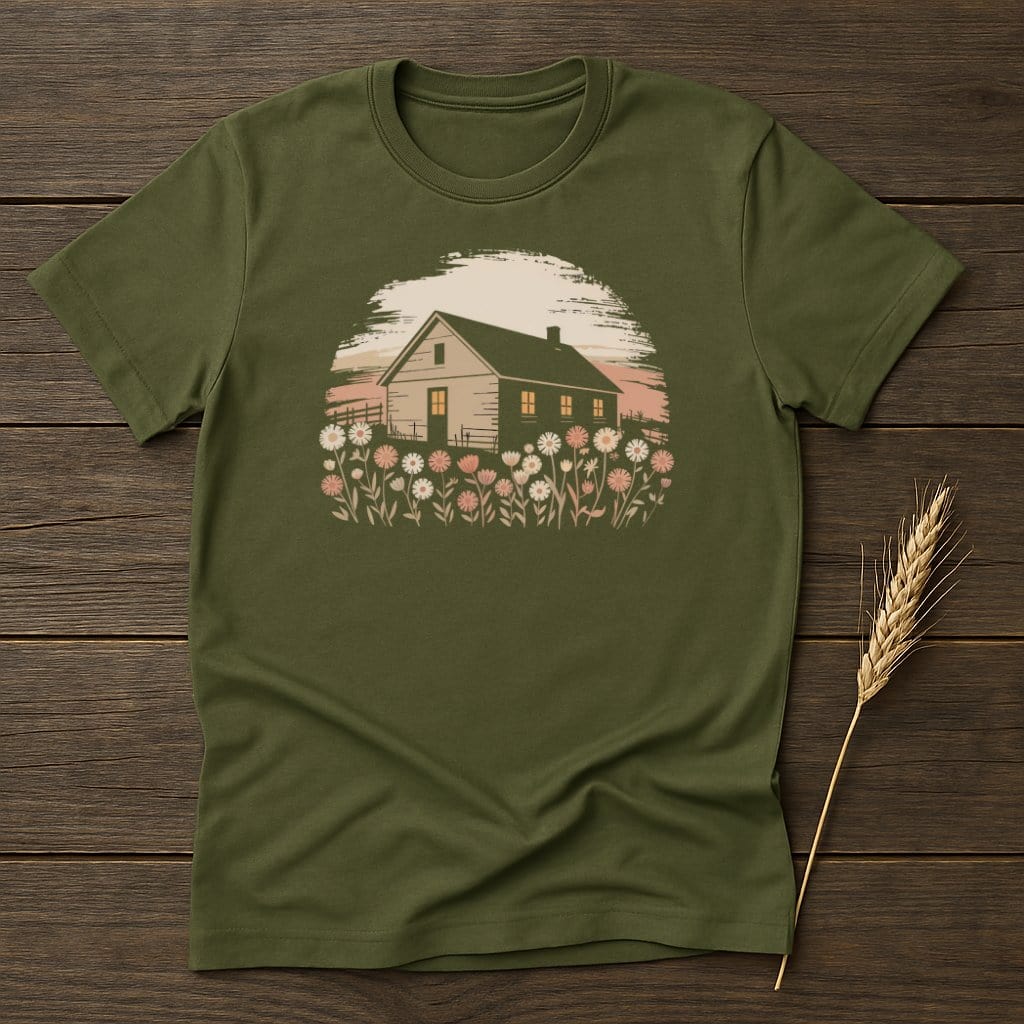 MyDesigns Physical Item S / Military Green Farmhouse Flowers T-Shirt