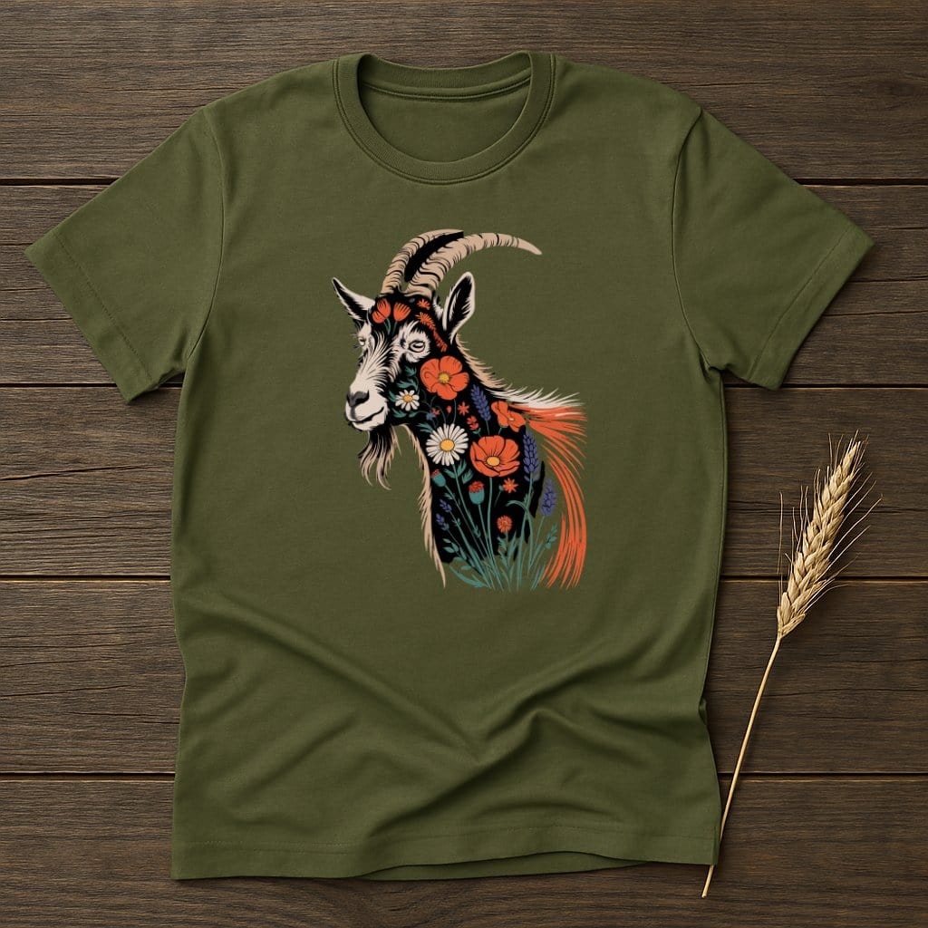 MyDesigns Physical Item S / Military Green Floral Goat Head T-Shirt